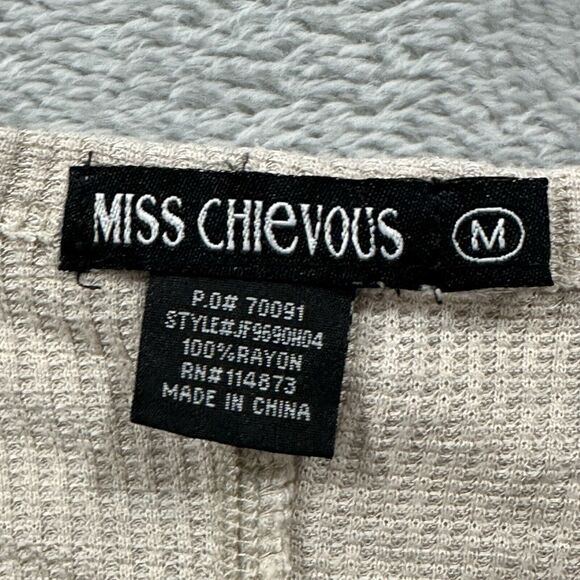 Miss Chievous Long Sleeve Shirt Women Medium Beige Boho - Picture 2 of 6